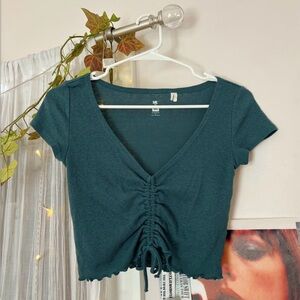 Teal Ruched Cropped Blouse